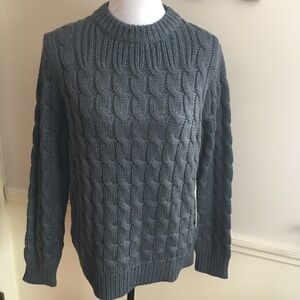 NWT M. Martin Merino Wool Heather Gray Cable Knit Sweater Sz Large